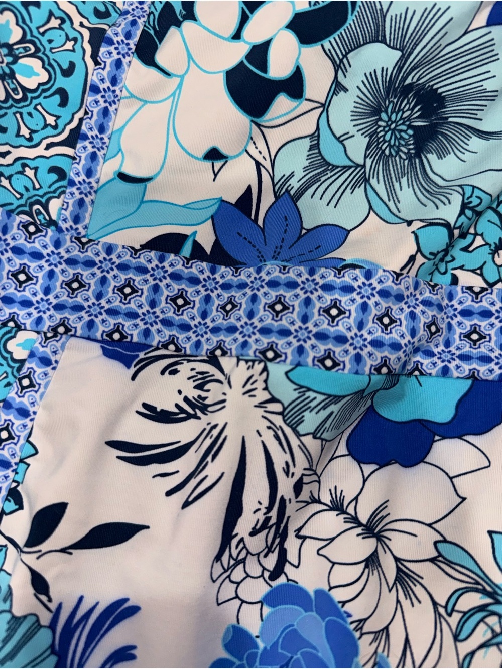 Bleu Rod Beattie Aqua and Blue Floral Trim One-Piece bathing suit - Picture 3 of 6